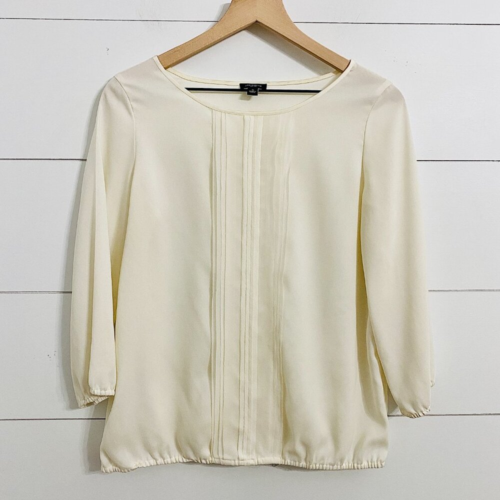 Ann Taylor Pleated Front 3/4 Sleeve Blouse Top|  Cream | Size Small